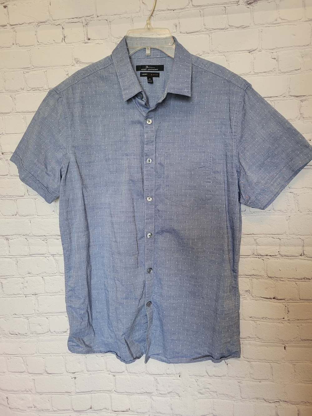 Marc Anthony Chambray Blue Slim Fit Button Front Shirt